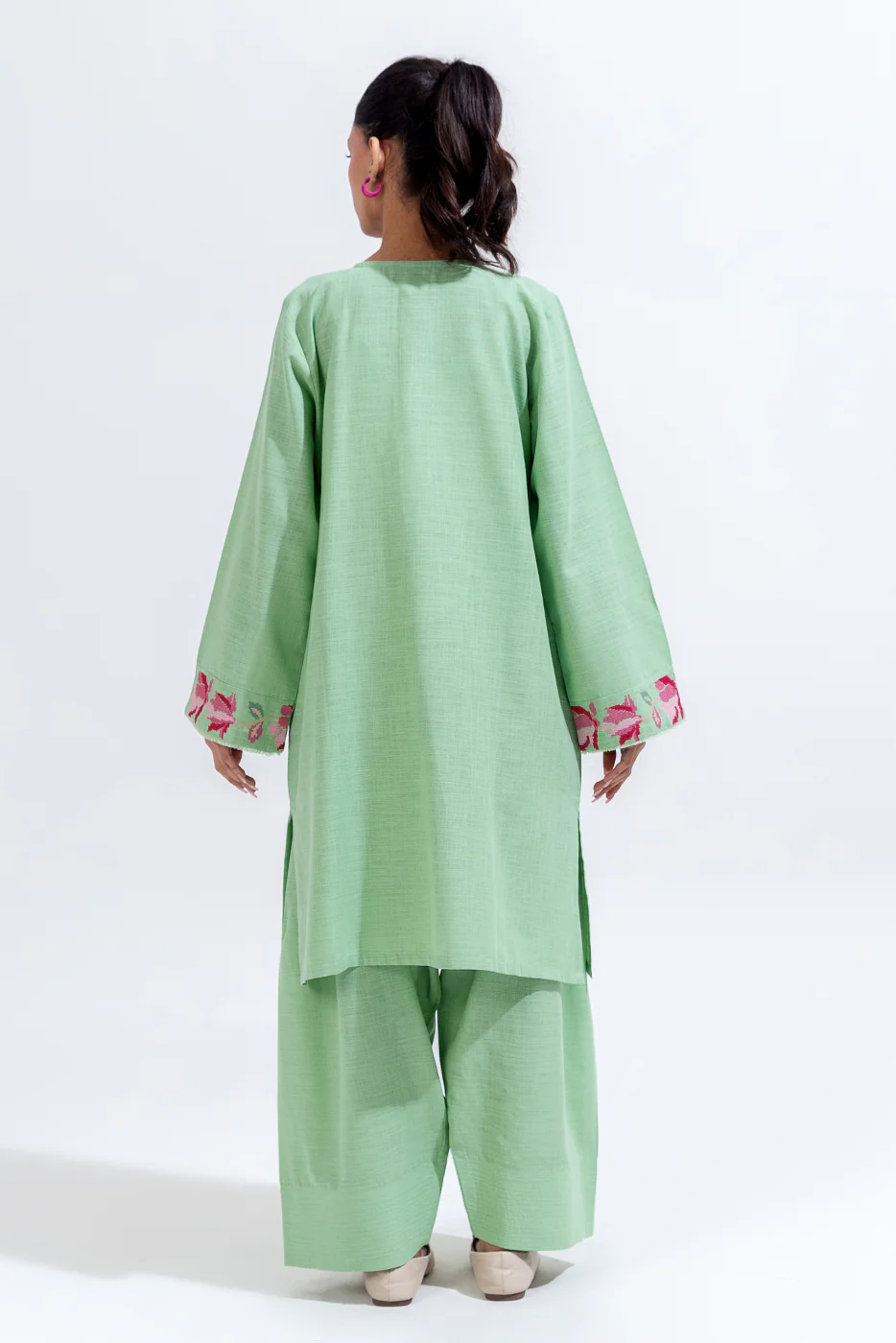 2 PIECE EMBROIDERED TWO WAY SLUB SUIT (PRET) - Image 3