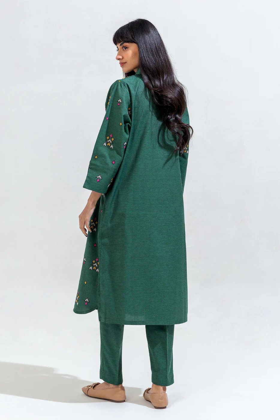 2 PIECE EMBROIDERED CHAMBRAY SUIT (PRET) - Image 2