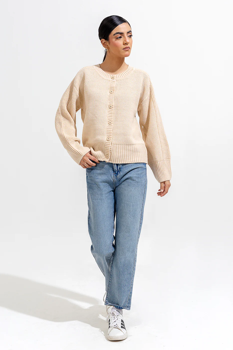 KNITTED CREW NECK CARDIGAN - Image 2