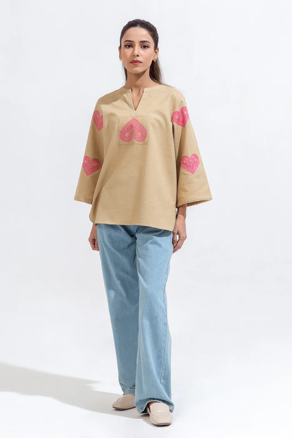 EMBROIDERED KHADDAR TOP (PRET) - Image 2