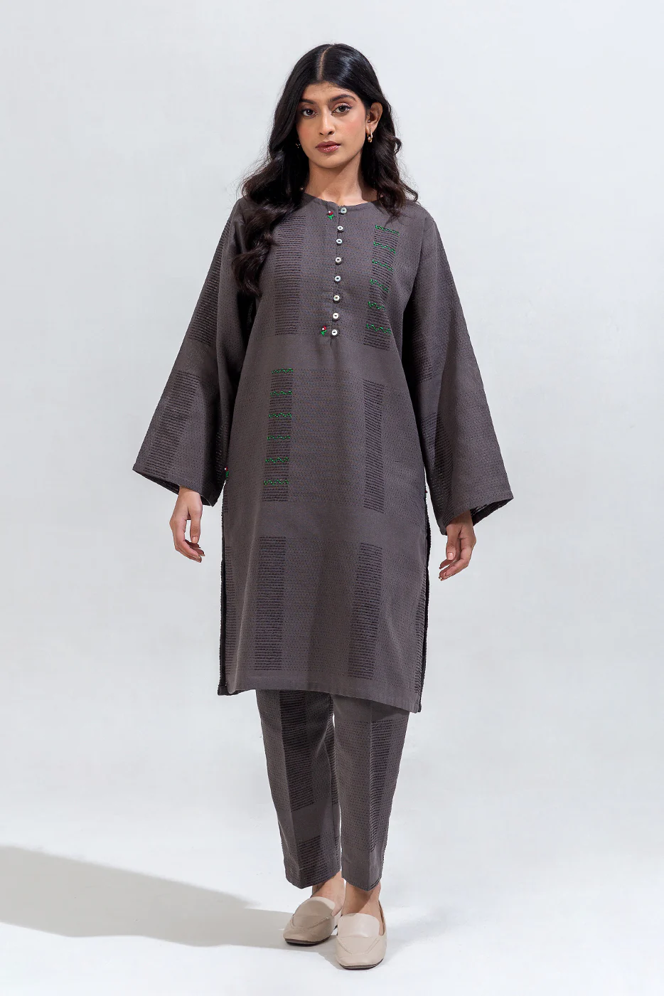 2 PIECE EMBROIDERED YARN DYED SUIT (PRET) - Image 2