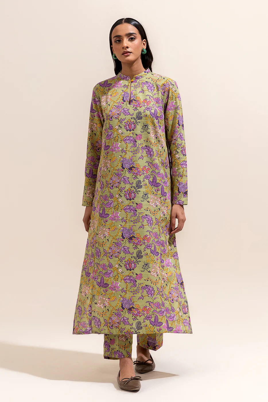 2 PIECE PRINTED KHADDAR SUIT-LAVENDER BLOOM (UNSTITCHED) - Image 2