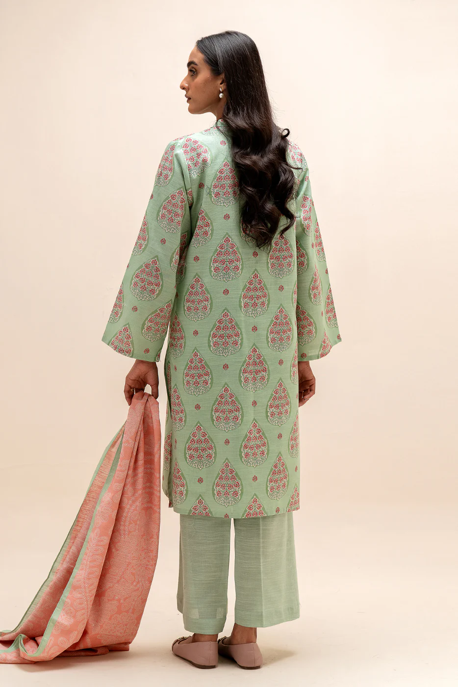 3 PIECE PRINTED KHADDAR SUIT-FLORA MINT (UNSTITCHED) - Image 3