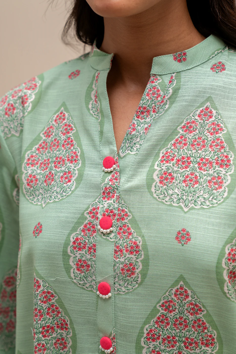 3 PIECE PRINTED KHADDAR SUIT-FLORA MINT (UNSTITCHED) - Image 4