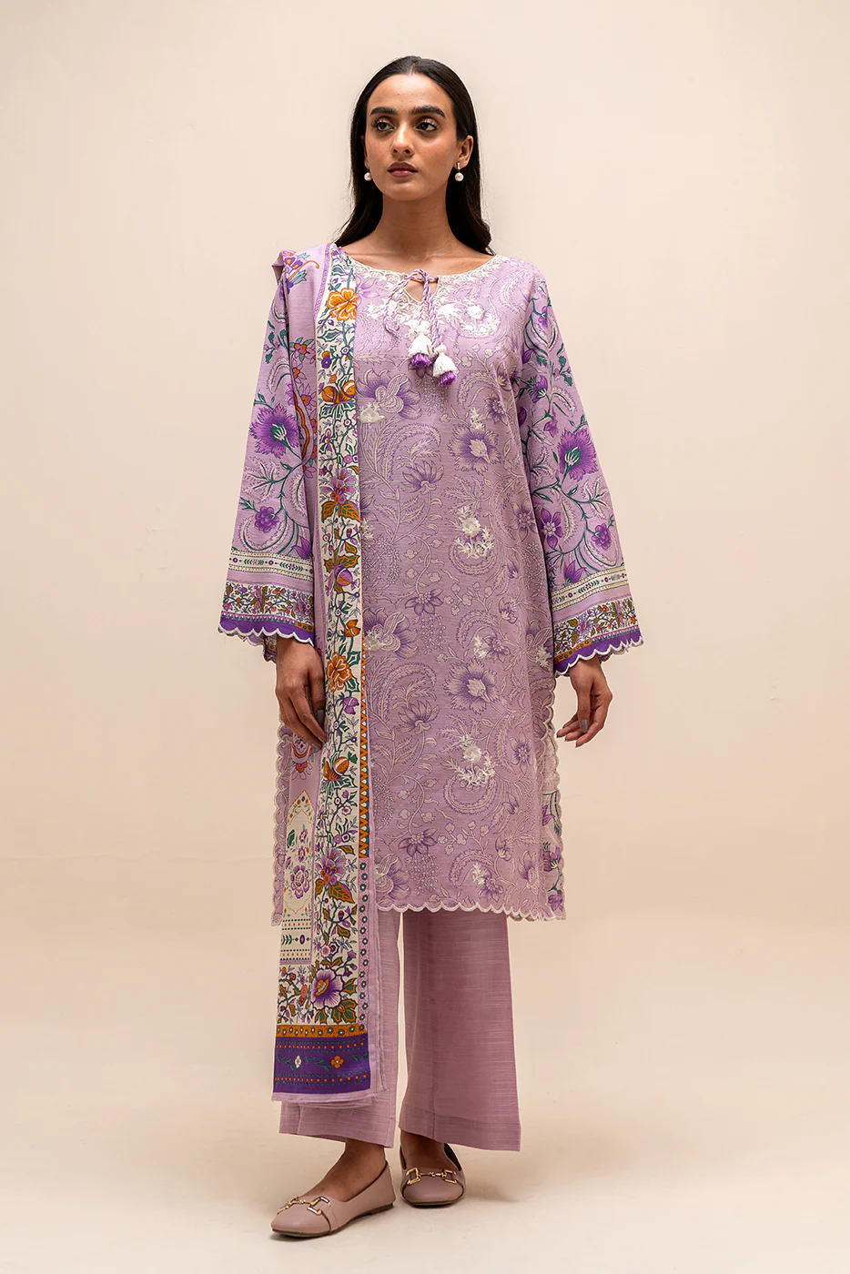 3 PIECE EMBROIDERED KHADDAR SUIT-HEATHER GLEAM (UNSTITCHED) - Image 2
