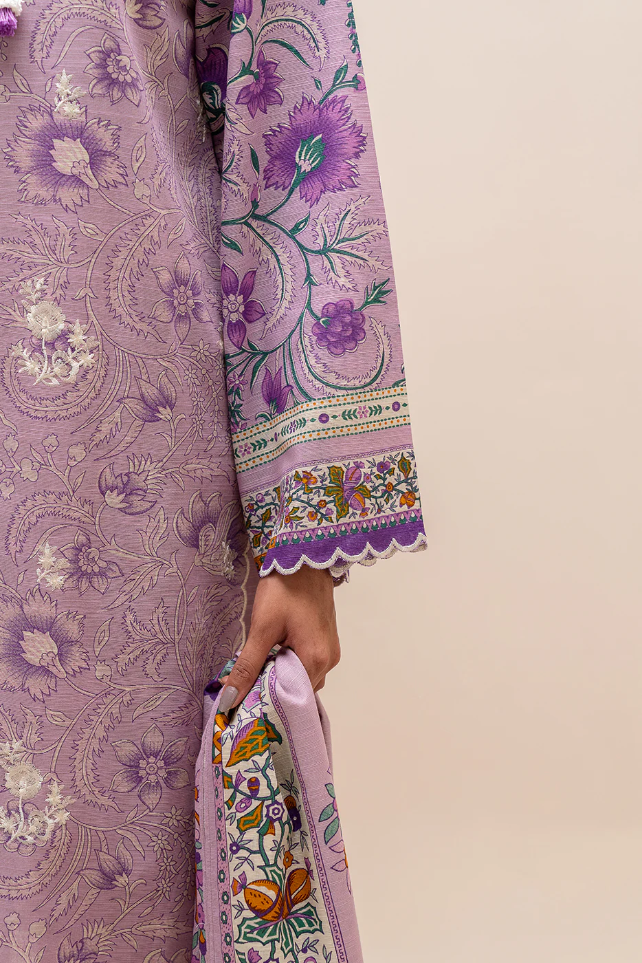3 PIECE EMBROIDERED KHADDAR SUIT-HEATHER GLEAM (UNSTITCHED) - Image 5
