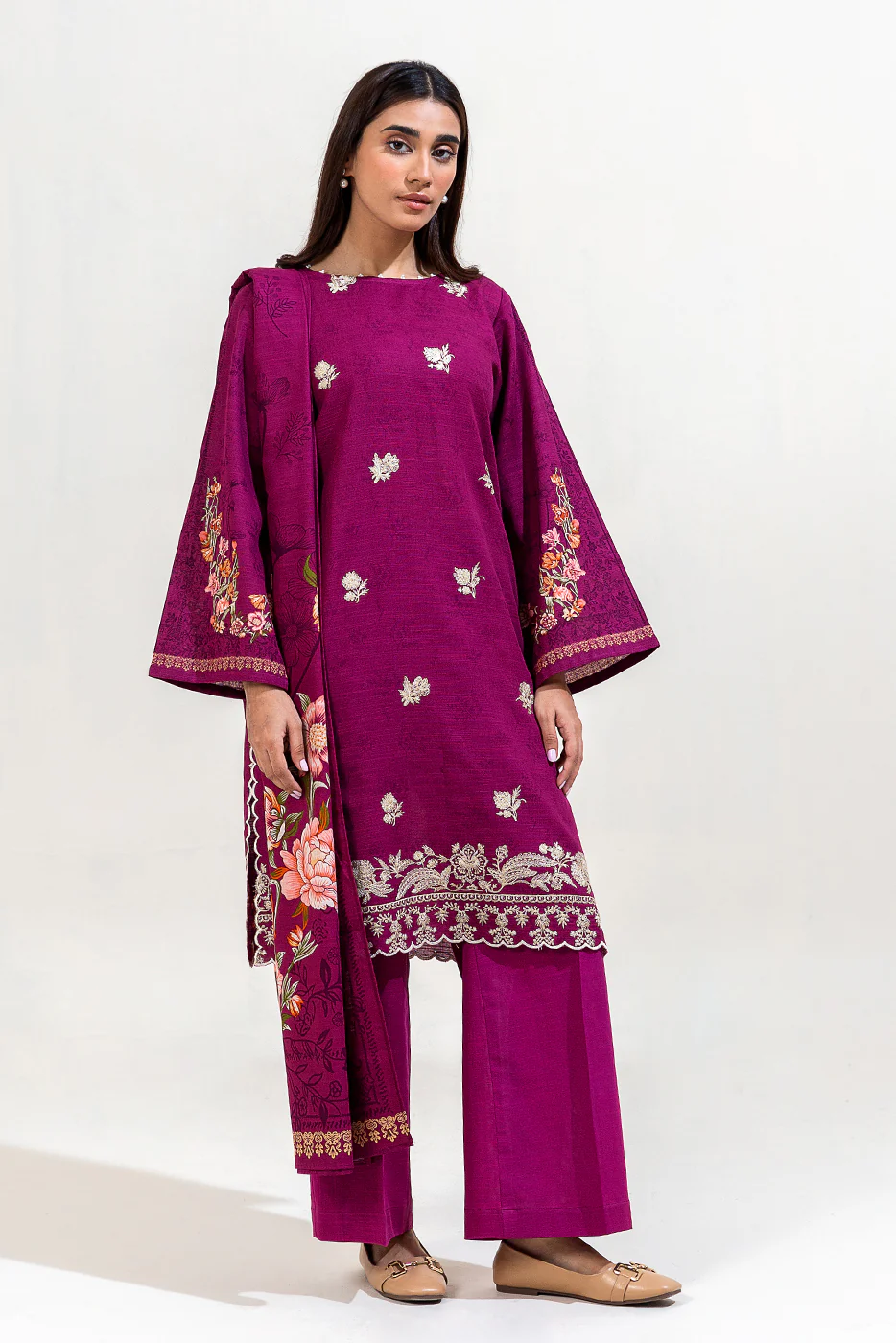 2 PIECE EMBROIDERED KHADDAR SUIT-PLUM RADIANCE (UNSTITCHED) - Image 2