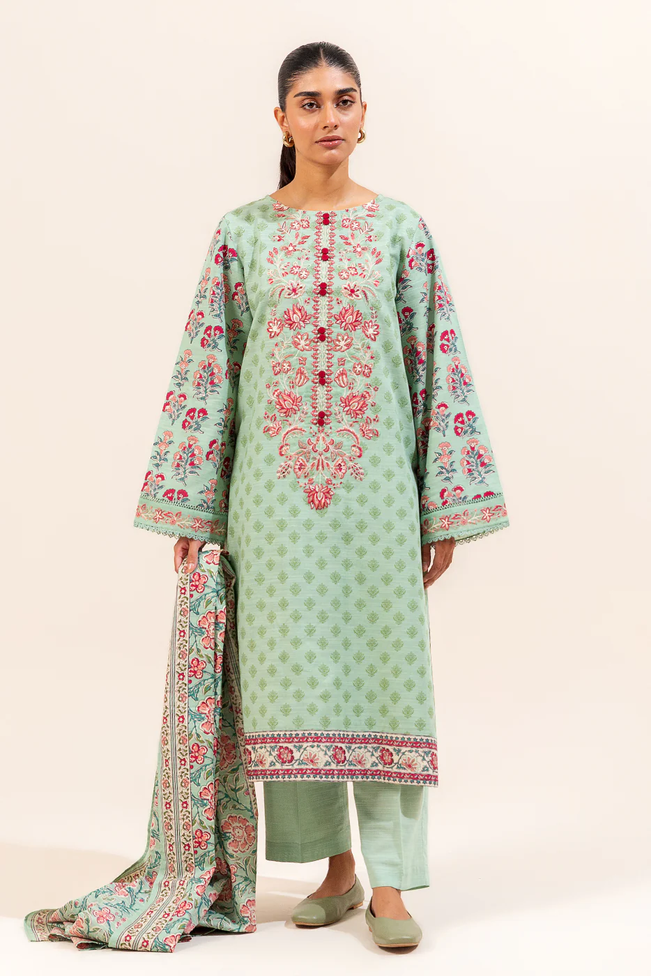 3 PIECE EMBROIDERED KHADDAR SUIT-CARNATION SERENITY (UNSTITCHED) - Image 3