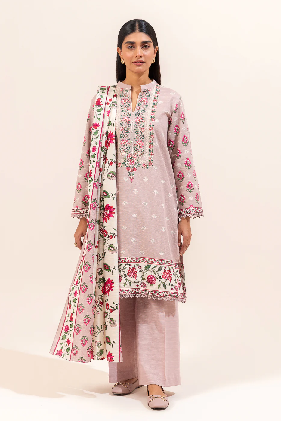 3 PIECE EMBROIDERED KHADDAR SUIT-ARDENT DESIRE (UNSTITCHED) - Image 2