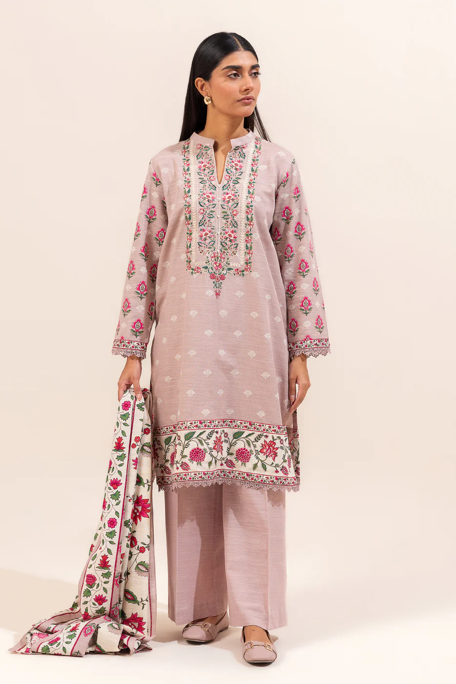3 PIECE EMBROIDERED KHADDAR SUIT-ARDENT DESIRE (UNSTITCHED) - Image 3