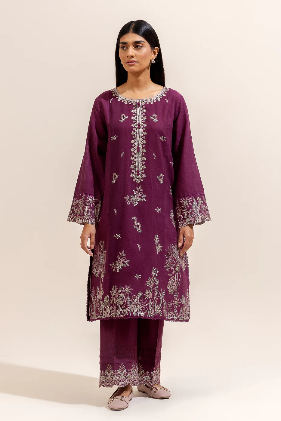 2 PIECE EMBROIDERED KHADDAR SUIT-DEEP BERRY (UNSTITCHED) - Image 3