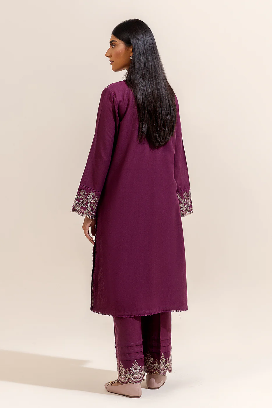 2 PIECE EMBROIDERED KHADDAR SUIT-DEEP BERRY (UNSTITCHED) - Image 4