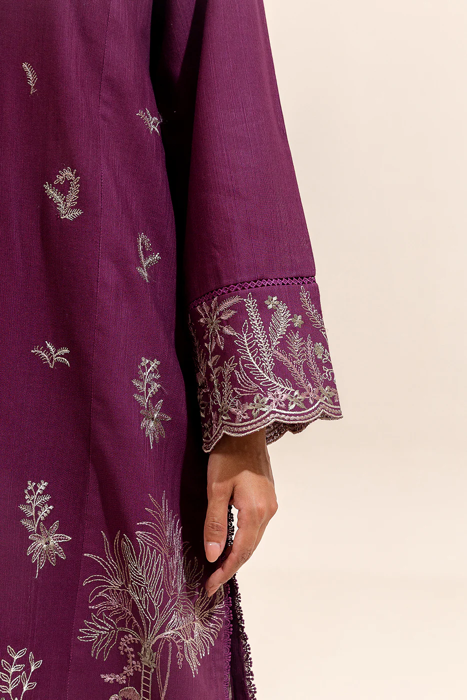 2 PIECE EMBROIDERED KHADDAR SUIT-DEEP BERRY (UNSTITCHED) - Image 6