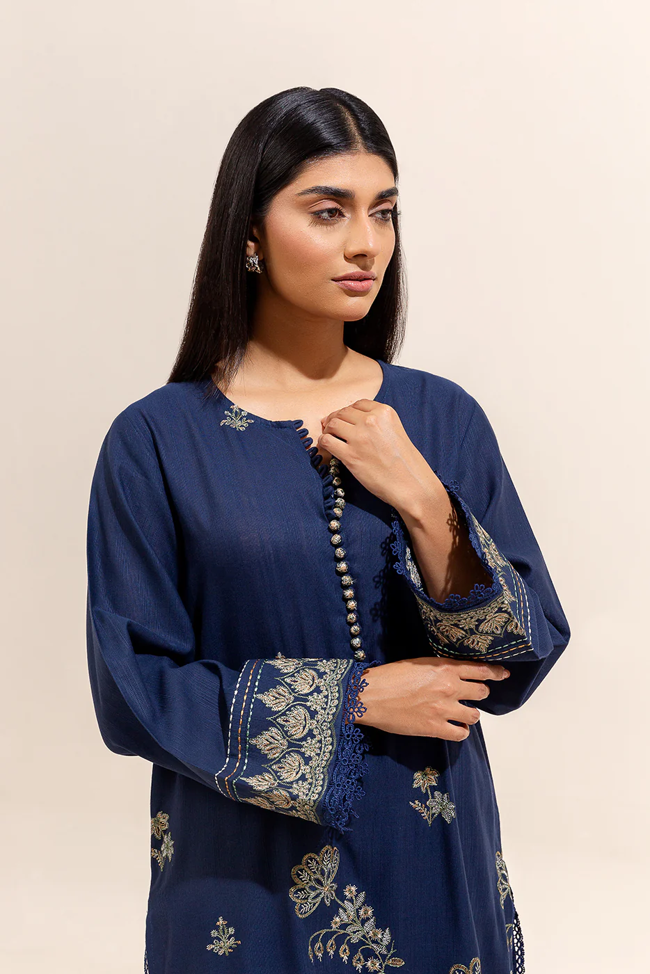 2 PIECE EMBROIDERED KHADDAR SUIT-INDIGO BLOOM (UNSTITCHED) - Image 2
