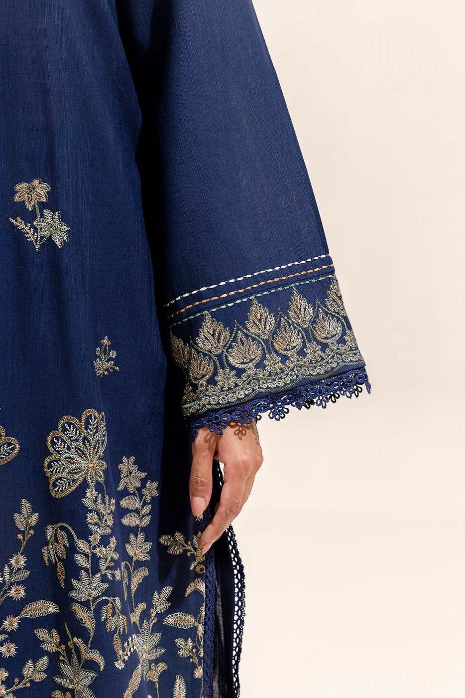2 PIECE EMBROIDERED KHADDAR SUIT-INDIGO BLOOM (UNSTITCHED) - Image 6