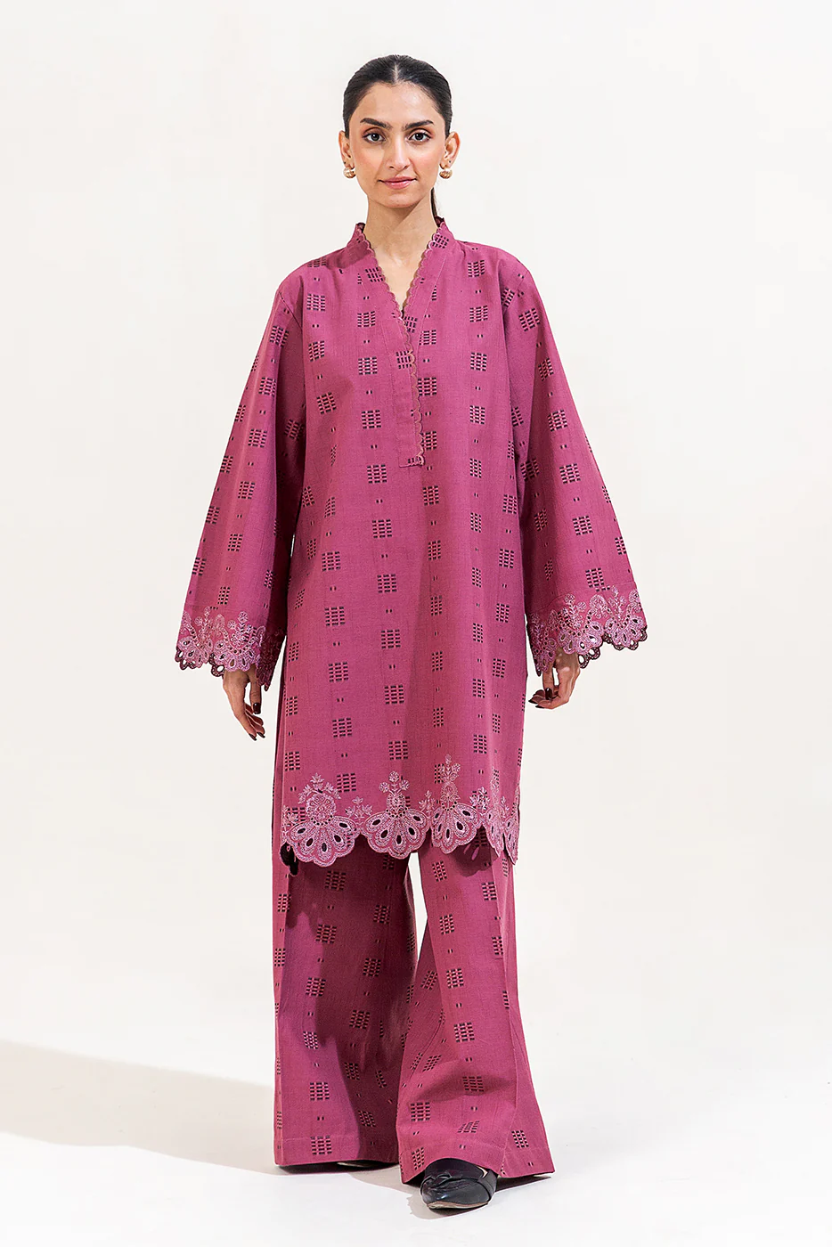 2 PIECE EMBROIDERED SELF JACQUARAD SUIT-CREPE PINK (UNSTITCHED) - Image 2