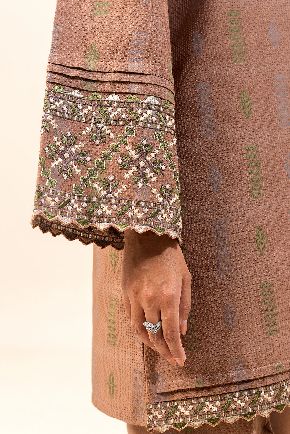 2 PIECE EMBROIDERED JACQUARD SUIT-NOMADIC GREIGE (UNSTITCHED) - Image 3