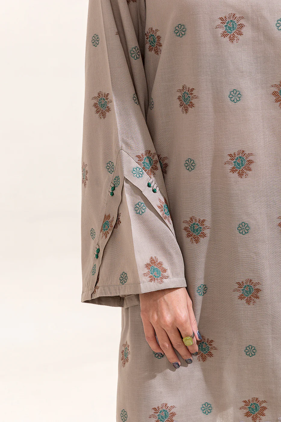 2 PIECE EMBROIDERED SELF JACQUARAD SUIT-MUTED GREY (UNSTITCHED) - Image 5