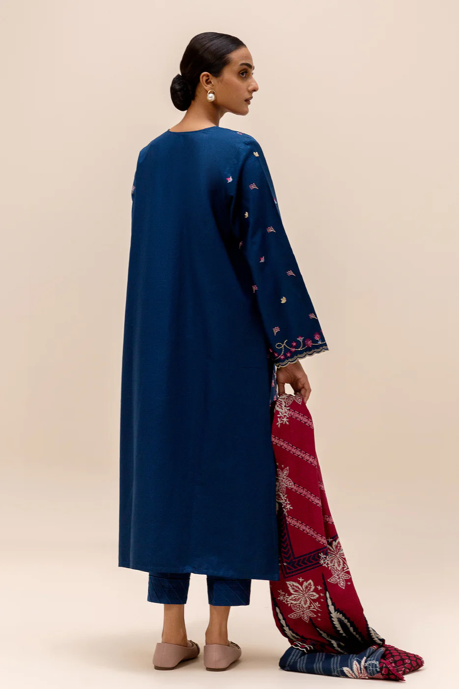 3 PIECE EMBROIDERED SATIN SUIT-AEGEAN BLOOM (UNSTITCHED) - Image 4