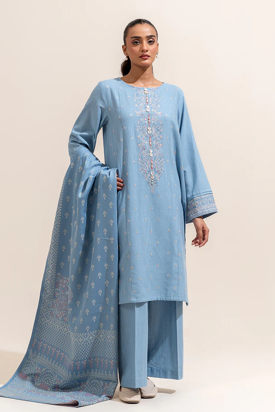 3 PIECE EMBROIDERED KHADDAR SUIT-SHEER BLISS (UNSTITCHED) - Image 3