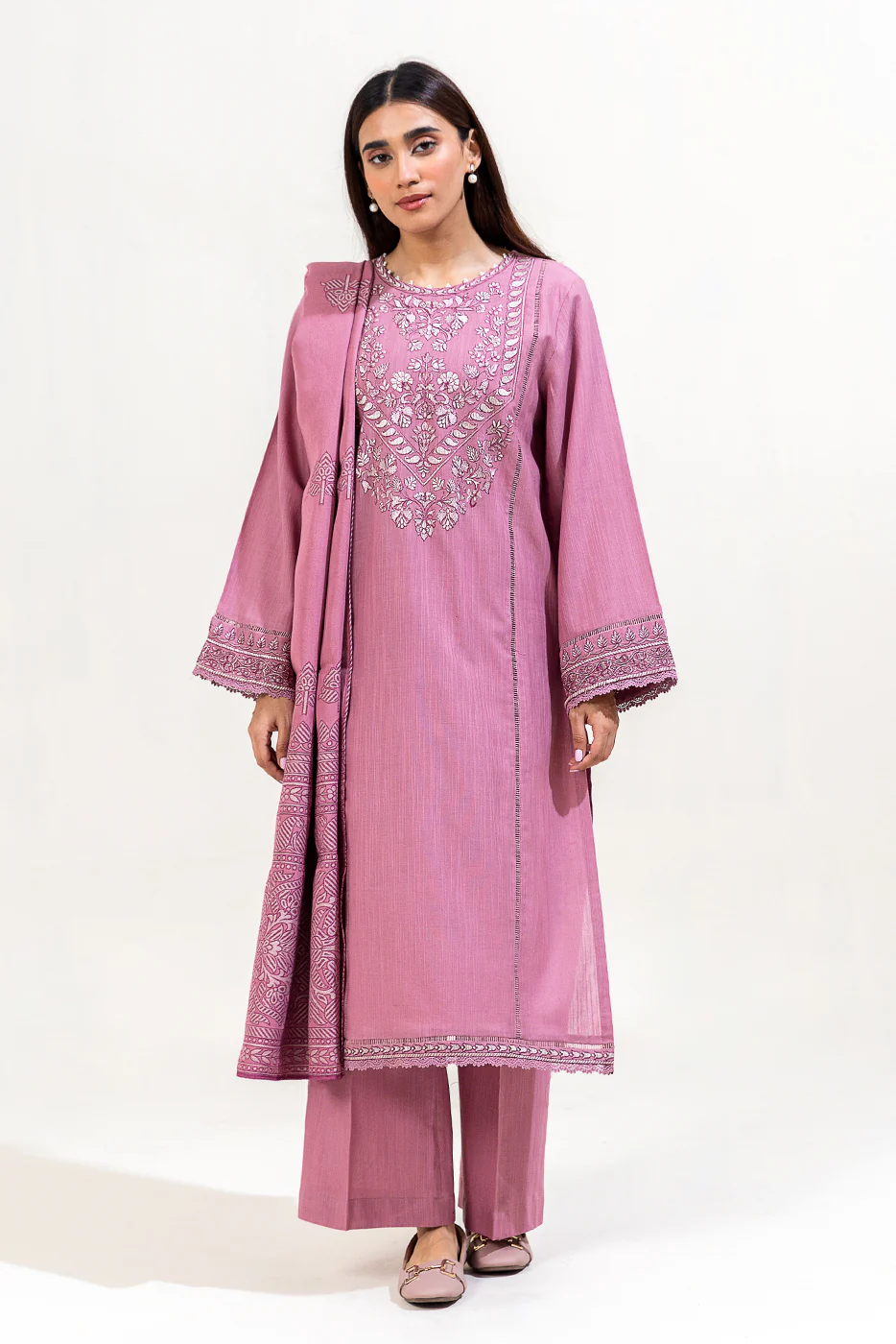 3 PIECE EMBROIDERED KHADDAR SUIT-DUSKY PURPLE (UNSTITCHED) - Image 2