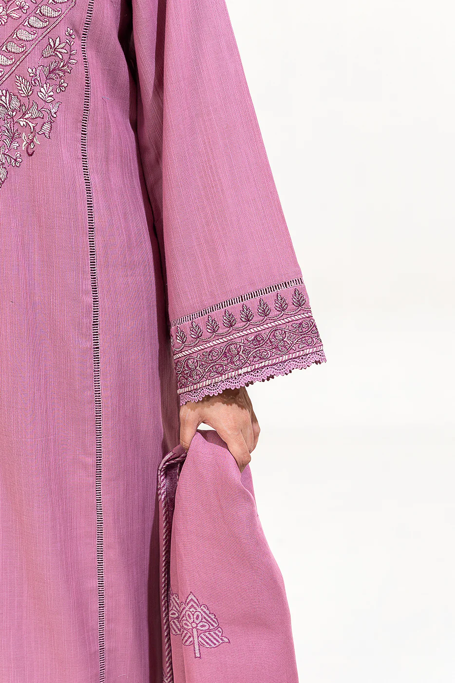 3 PIECE EMBROIDERED KHADDAR SUIT-DUSKY PURPLE (UNSTITCHED) - Image 5