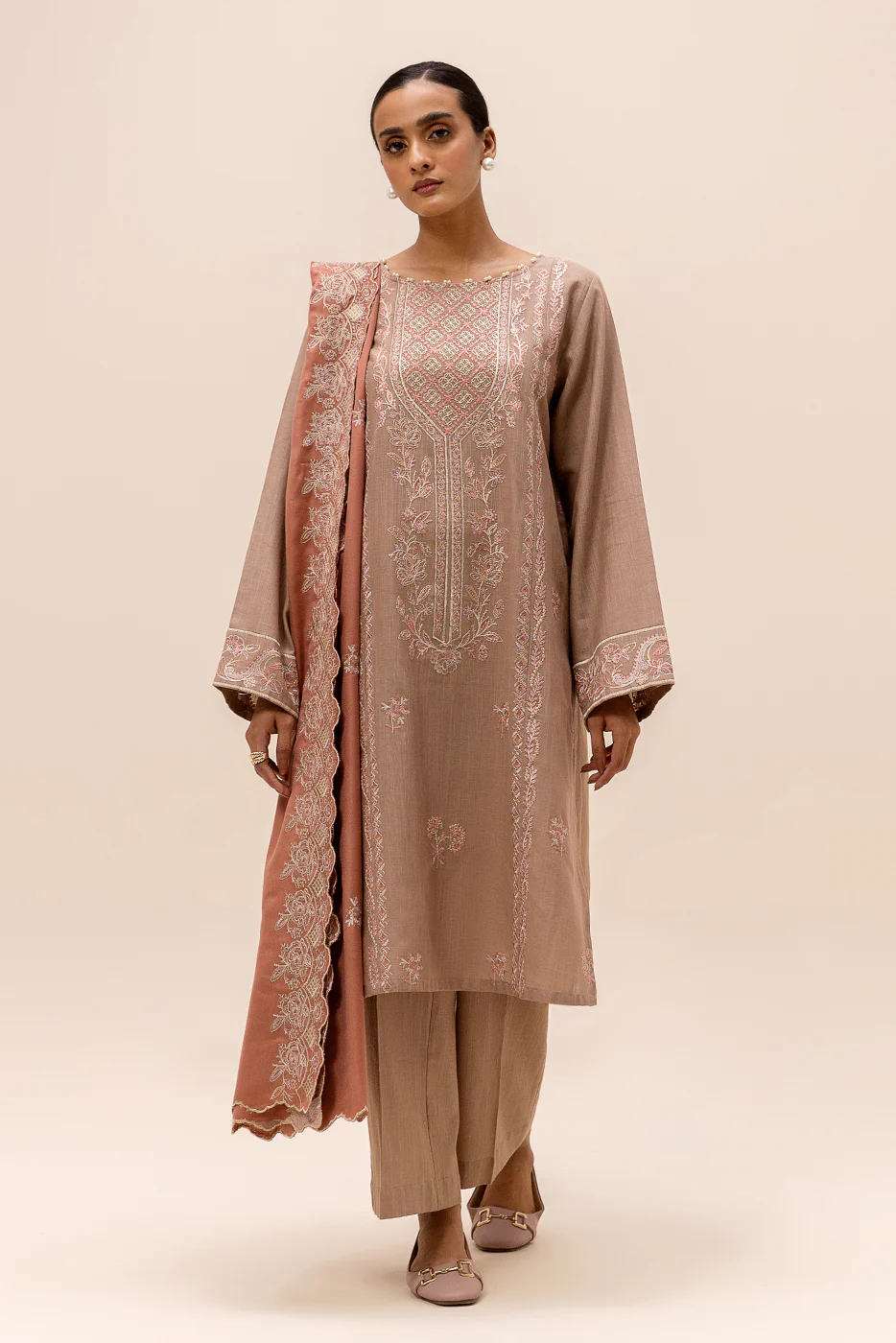 3 PIECE EMBROIDERED KHADDAR SUIT-PRIMROSE ASH (UNSTITCHED) - Image 3