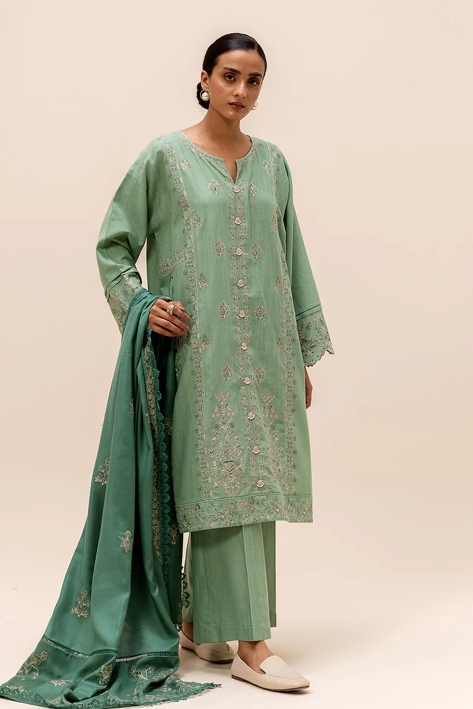 3 PIECE EMBROIDERED KHADDAR SUIT-FERN BLISS (UNSTITCHED) - Image 4
