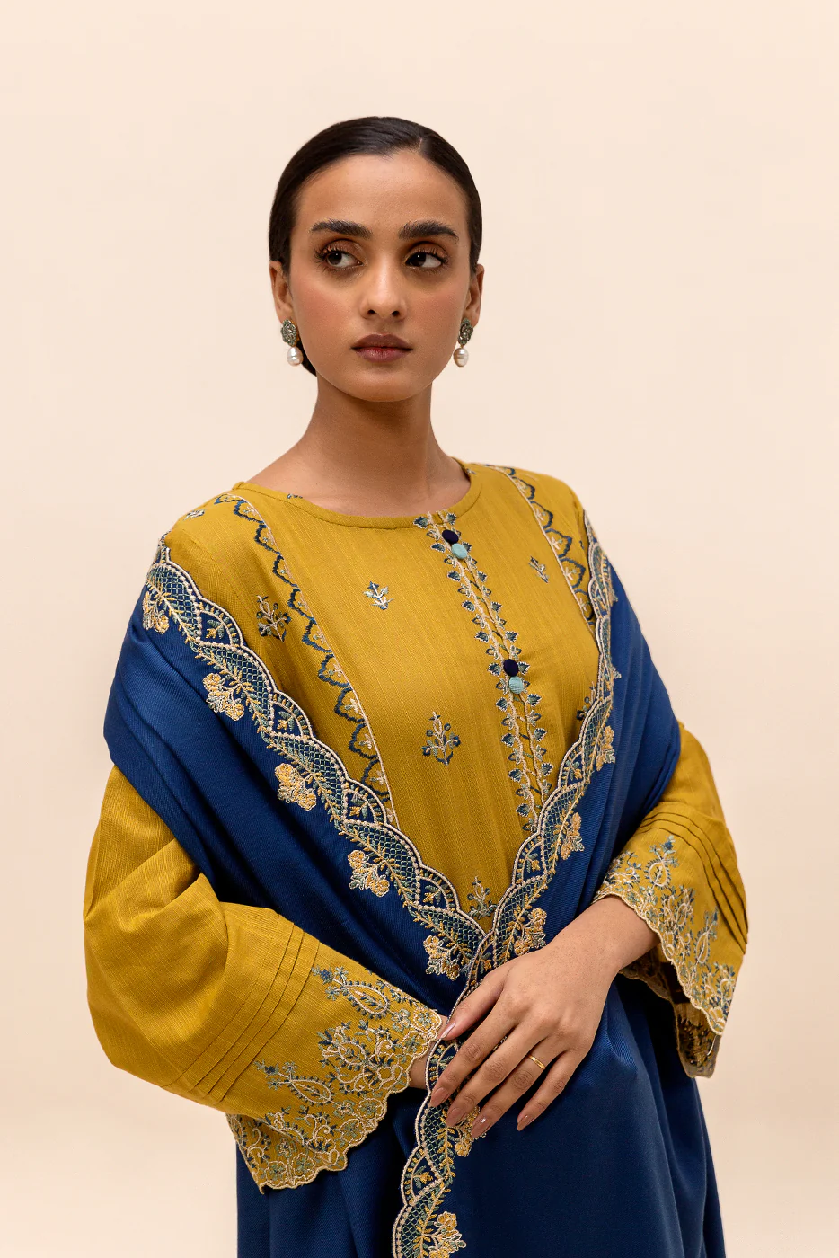 3 PIECE EMBROIDERED KHADDAR SUIT-CANARY ADORN (UNSTITCHED) - Image 2