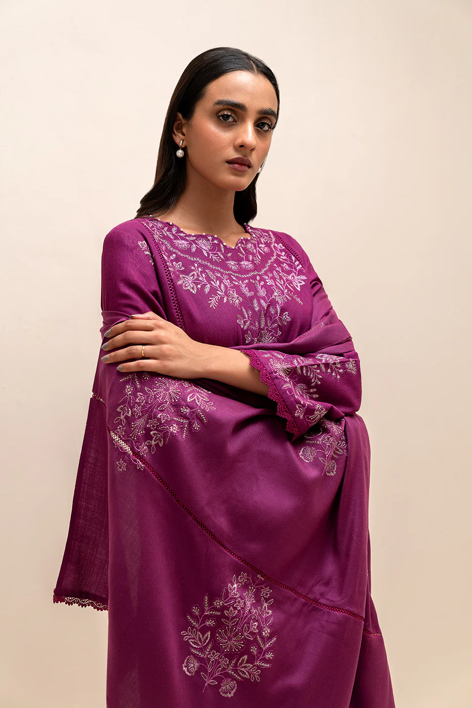 3 PIECE EMBROIDERED KHADDAR SUIT-MULBERRY ADORN (UNSTITCHED) - Image 2