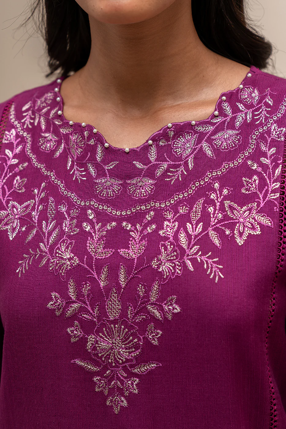 3 PIECE EMBROIDERED KHADDAR SUIT-MULBERRY ADORN (UNSTITCHED) - Image 4