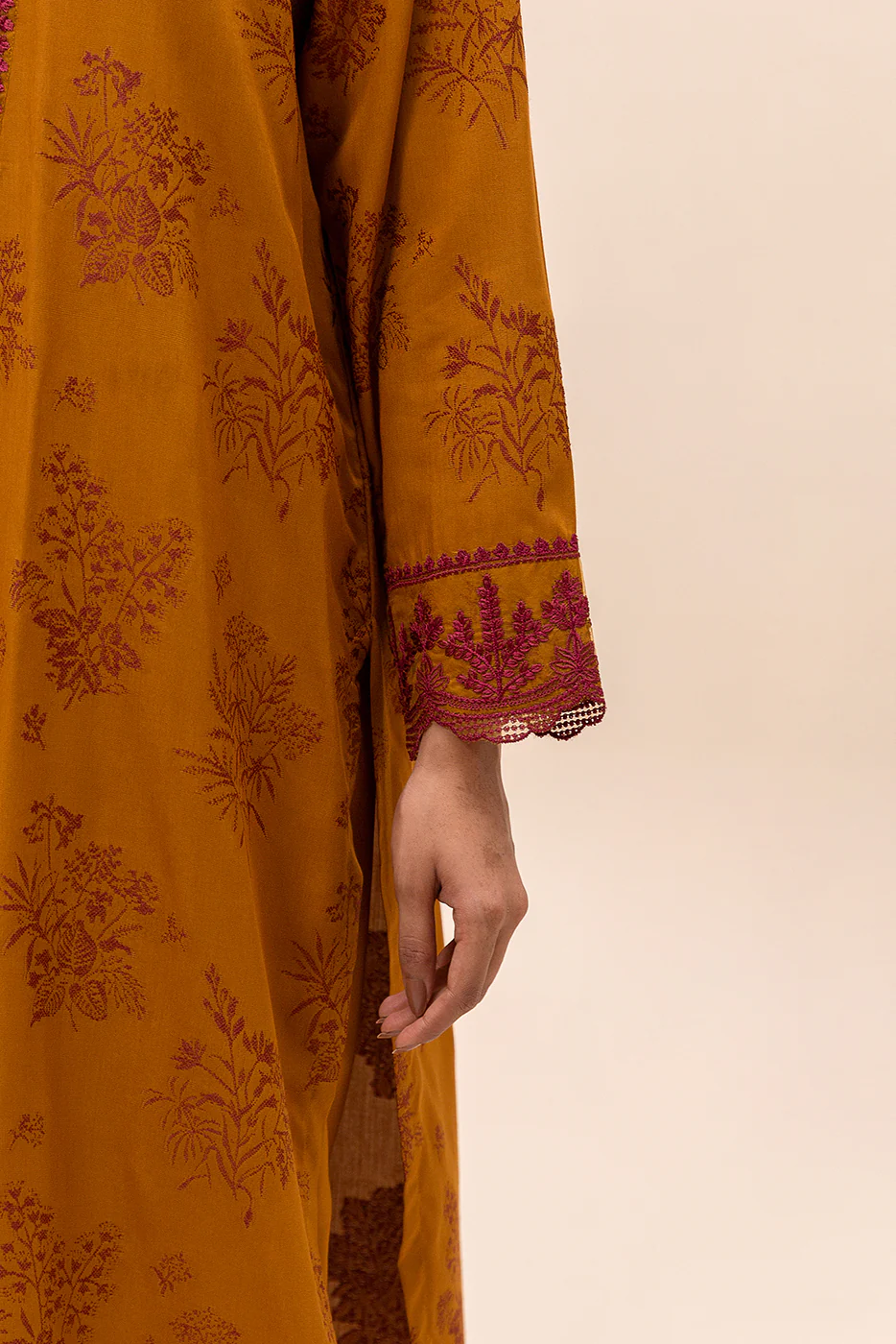 2 PIECE EMBROIDERED JACQUARD SUIT-GOLD FANTASY (UNSTITCHED) - Image 4
