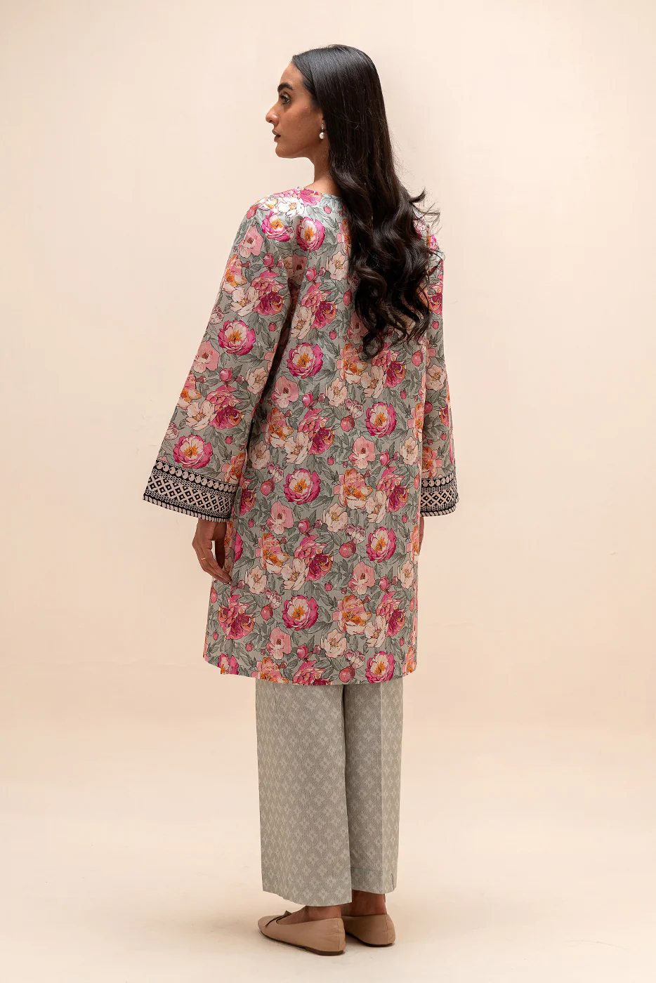 2 PIECE PRINTED LINEN SUIT-AQUA ROSE (UNSTITCHED) - Image 3