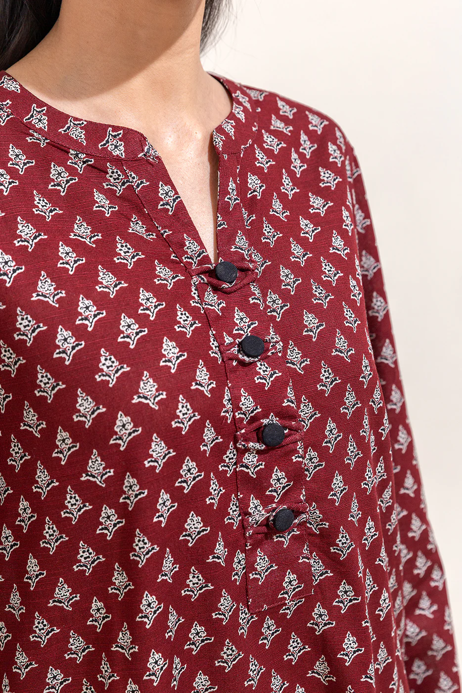 2 PIECE PRINTED KHADDAR SUIT-GARNET DUST (UNSTITCHED) - Image 4