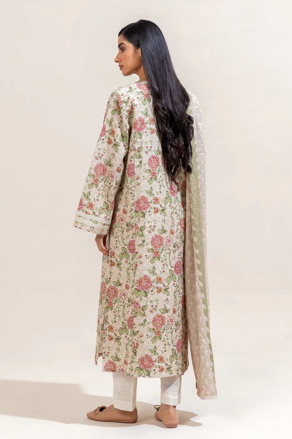 2 PIECE PRINTED KHADDAR SUIT-IVORY ORCHID (UNSTITCHED) - Image 3