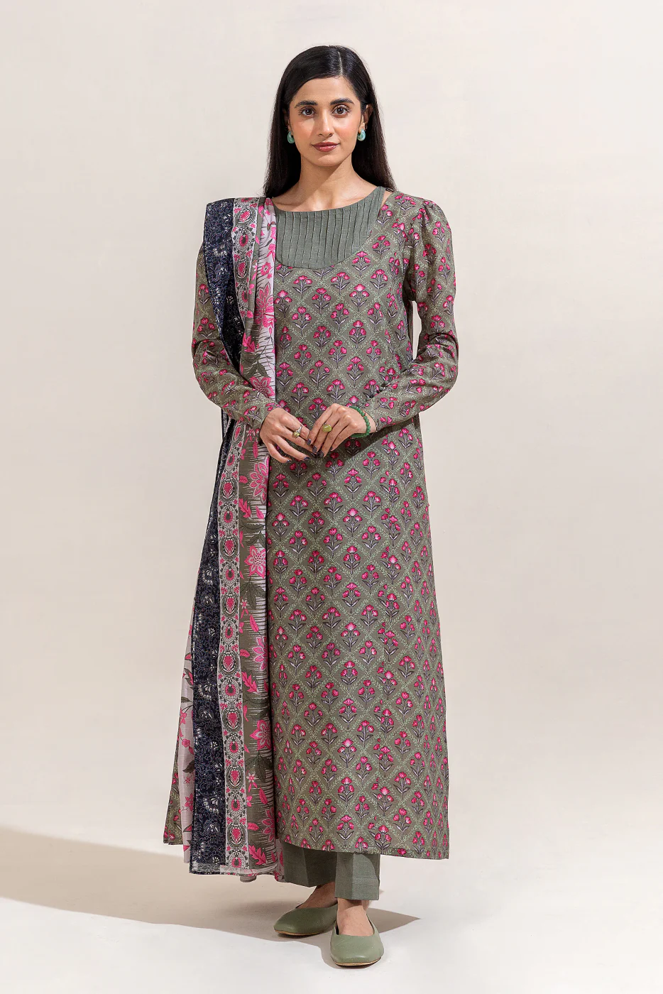 3 PIECE PRINTED KHADDAR SUIT-SAGE BLOOM (UNSTITCHED) - Image 4
