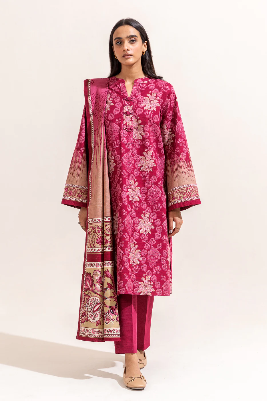 3 PIECE PRINTED KHADDAR SUIT-SCARLET BLOOM (UNSTITCHED) - Image 5