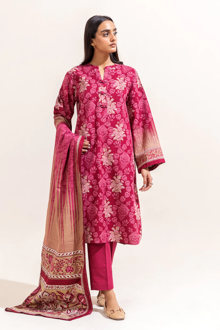 3 PIECE PRINTED KHADDAR SUIT-SCARLET BLOOM (UNSTITCHED) - Image 6