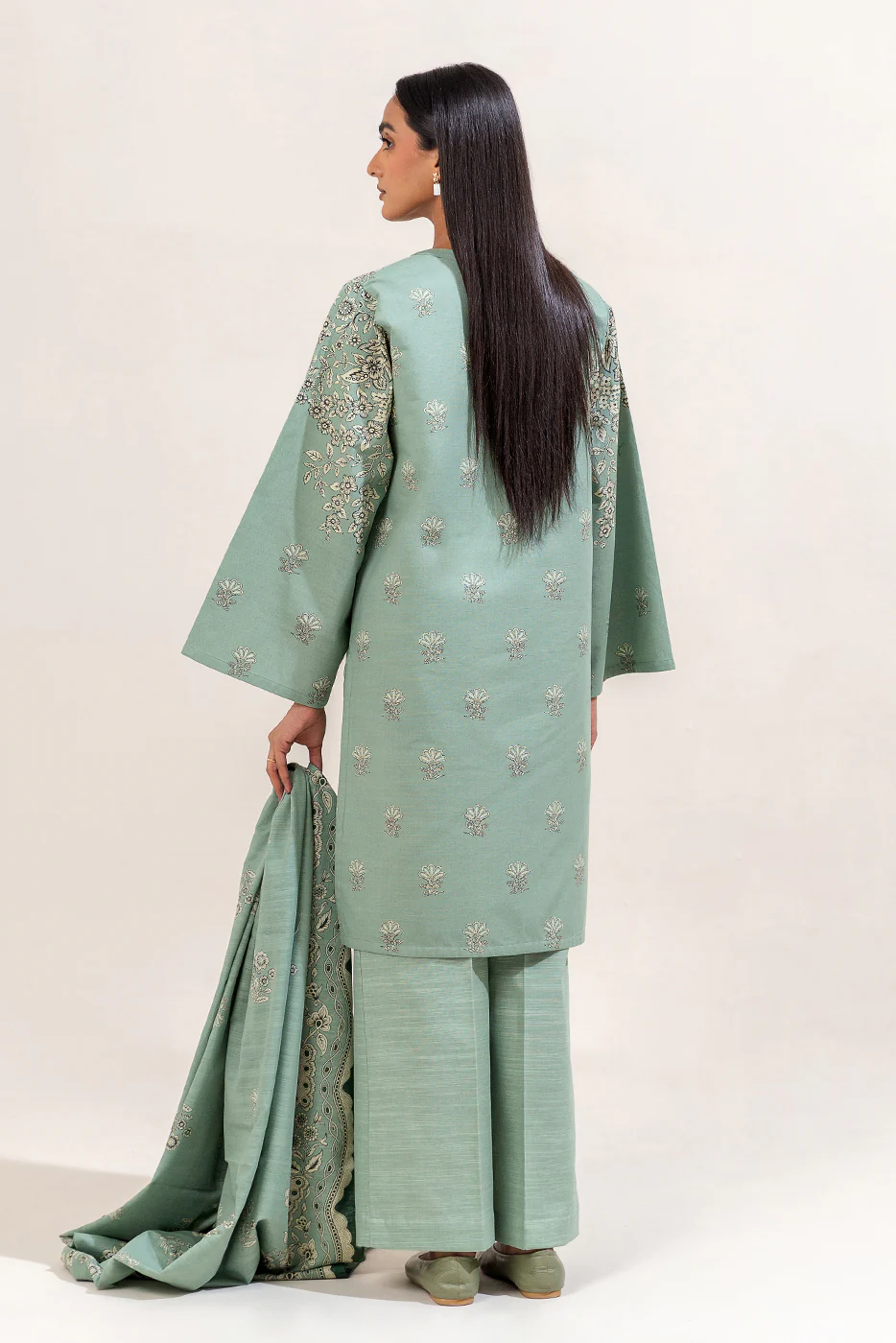 3 PIECE PRINTED KHADDAR SUIT-MINT BLISS (UNSTITCHED) - Image 3