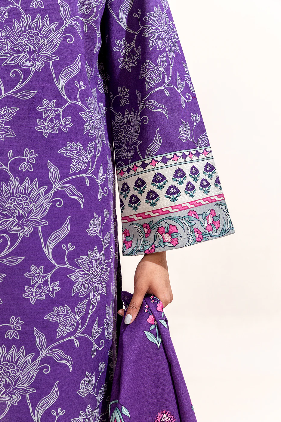 2 PIECE PRINTED KHADDAR SUIT-INDIGO FERN (UNSTITCHED) - Image 2