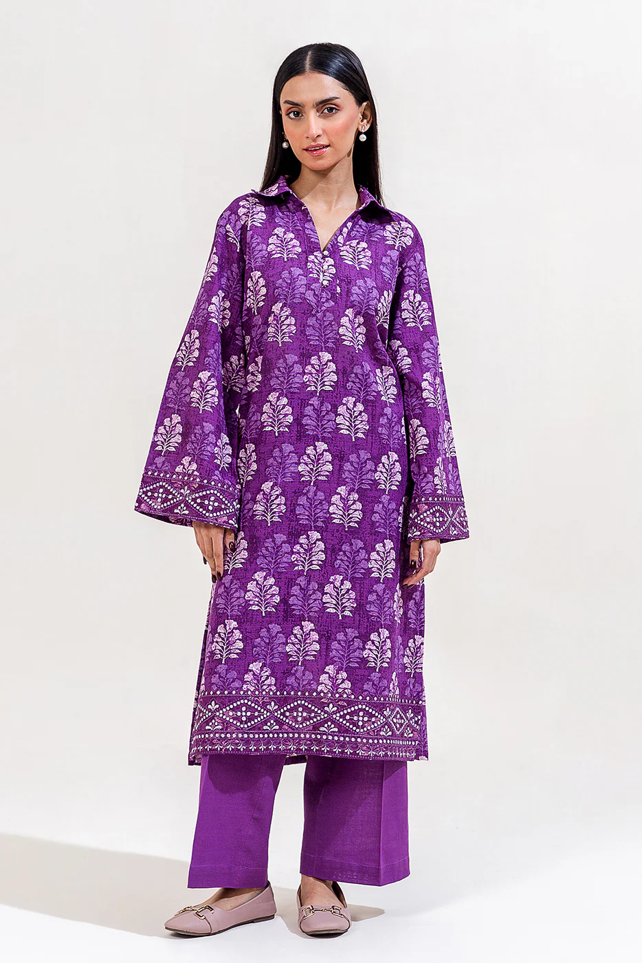 2 PIECE EMBROIDERED KHADDAR SUIT-INDIGO MUSK (UNSTITCHED) - Image 2