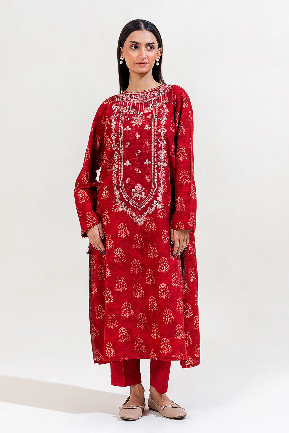 2 PIECE EMBROIDERED KHADDAR SUIT-SCARLET GEM (UNSTITCHED) - Image 2