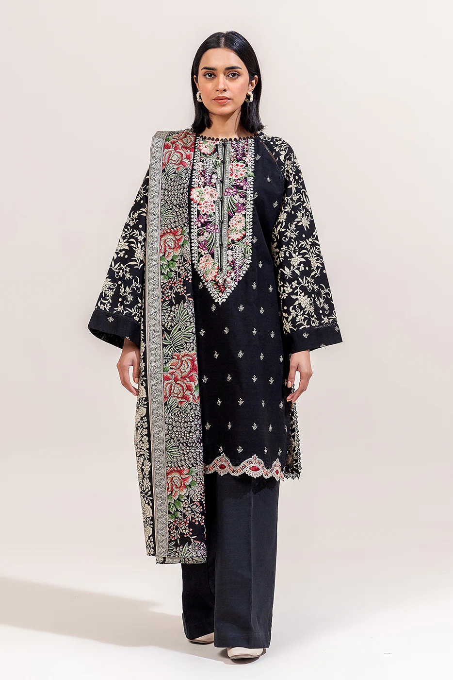 3 PIECE EMBROIDERED KHADDAR SUIT-AZURE GARDENIA (UNSTITCHED) - Image 2