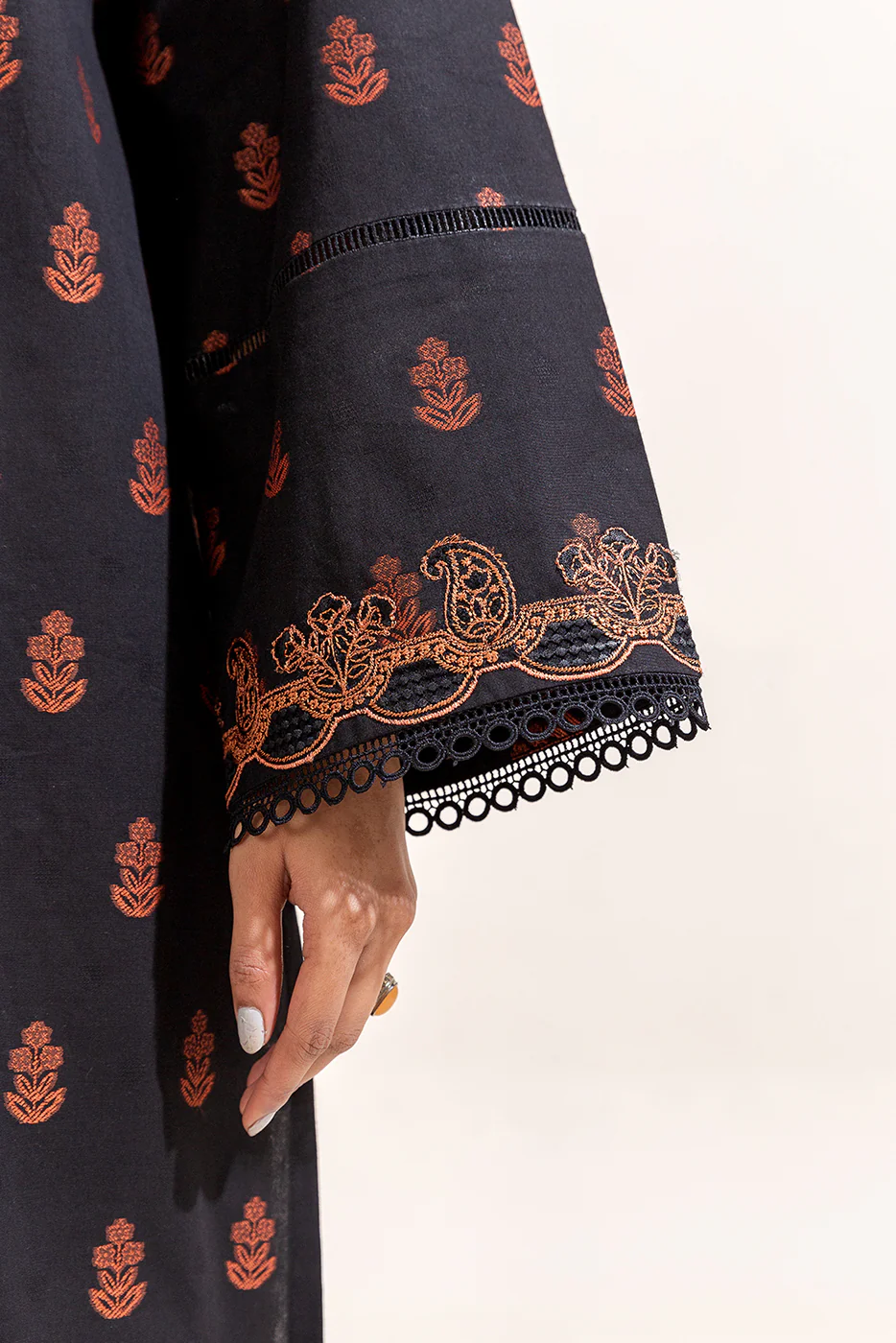 2 PIECE EMBROIDERED SELF JACQUARD SUIT-RAVEN WOOD (UNSTITCHED) - Image 2
