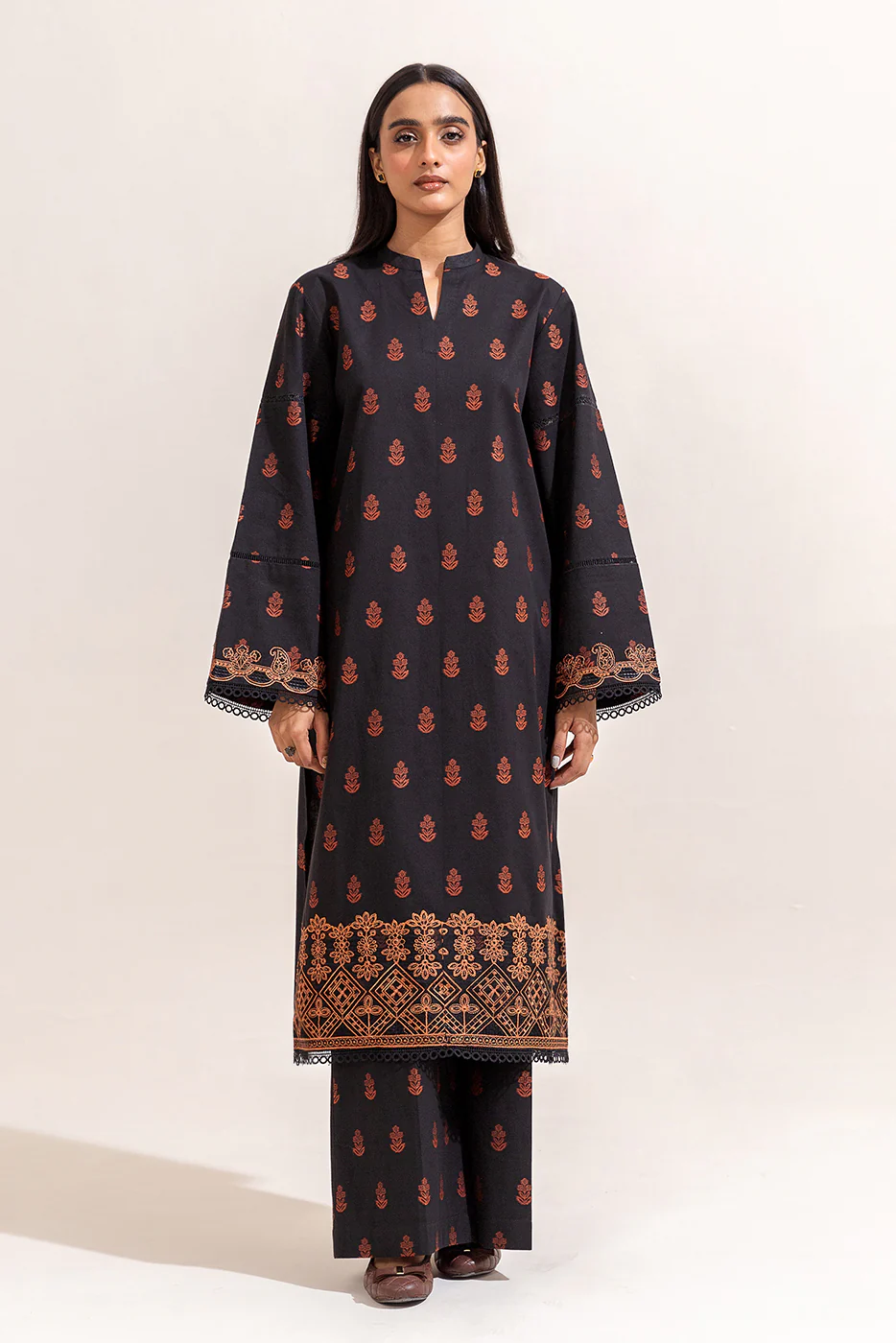 2 PIECE EMBROIDERED SELF JACQUARD SUIT-RAVEN WOOD (UNSTITCHED) - Image 3