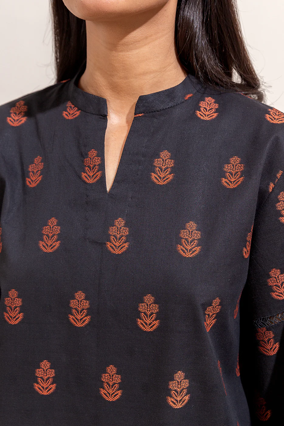 2 PIECE EMBROIDERED SELF JACQUARD SUIT-RAVEN WOOD (UNSTITCHED) - Image 5