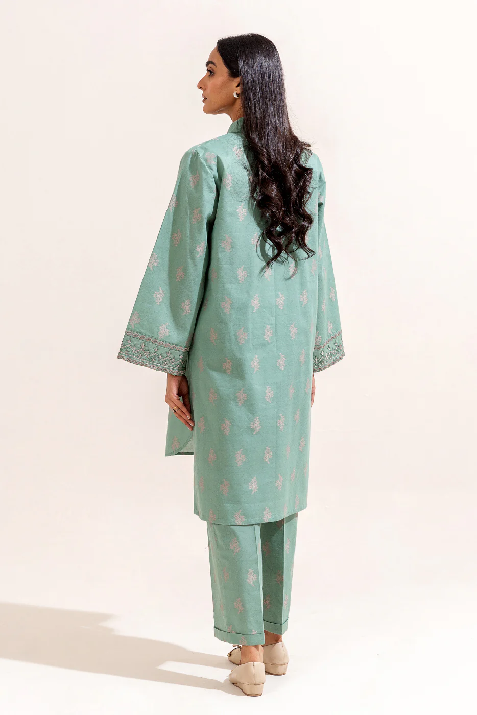 2 PIECE EMBROIDERED SELF JACQUARD SUIT-AQUA GLOOM (UNSTITCHED) - Image 3