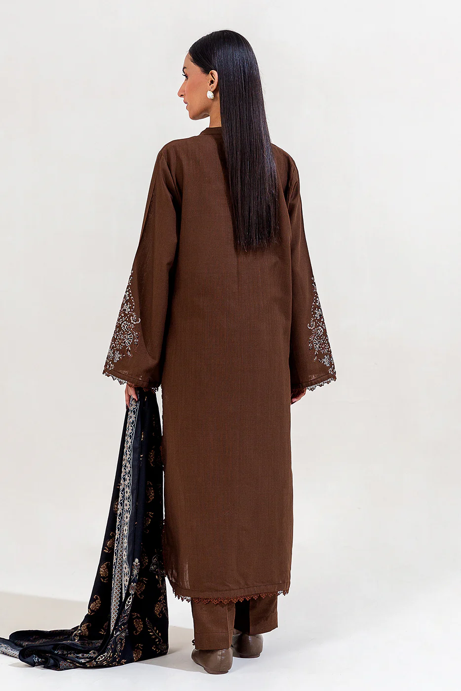 3 PIECE EMBROIDERED KHADDAR SUIT-MOCHA TRIBE (UNSTITCHED) - Image 4