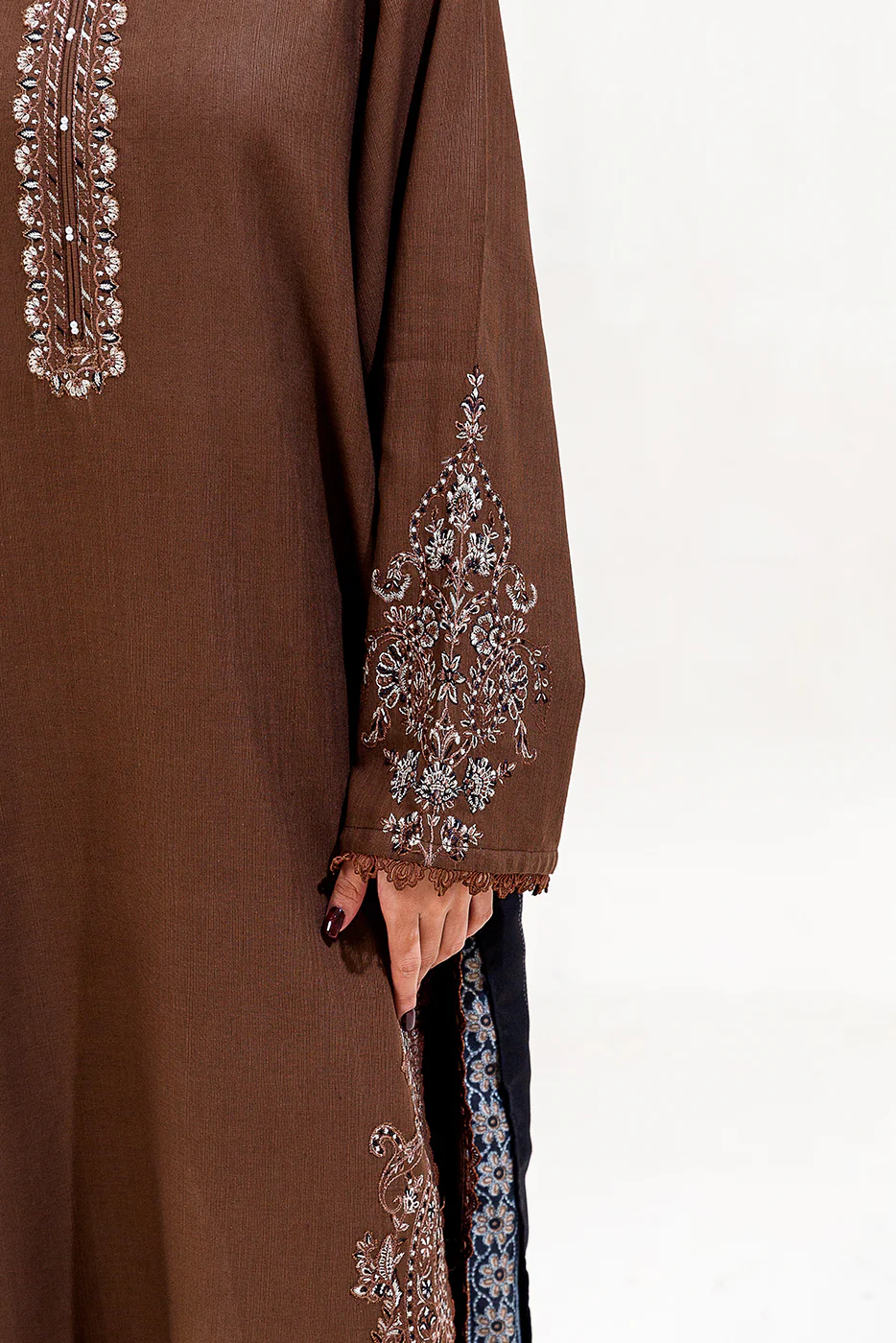 3 PIECE EMBROIDERED KHADDAR SUIT-MOCHA TRIBE (UNSTITCHED) - Image 6