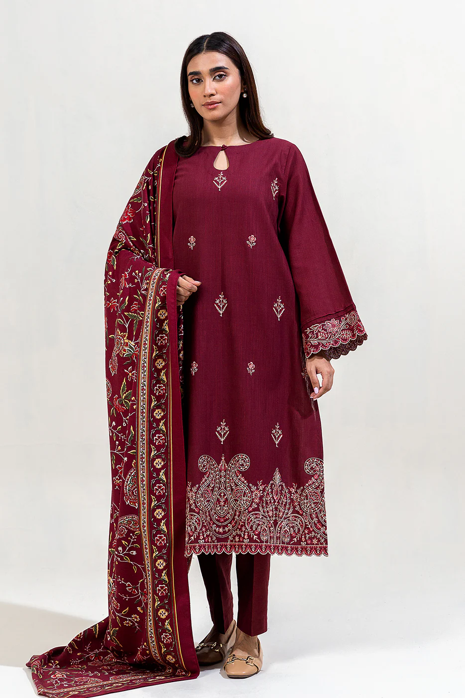 3 PIECE EMBROIDERED KHADDAR SUIT-MAUVE DREAM (UNSTITCHED) - Image 2